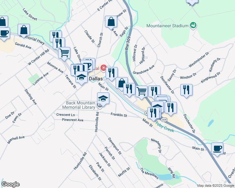 map of restaurants, bars, coffee shops, grocery stores, and more near 191 Main Street in Dallas