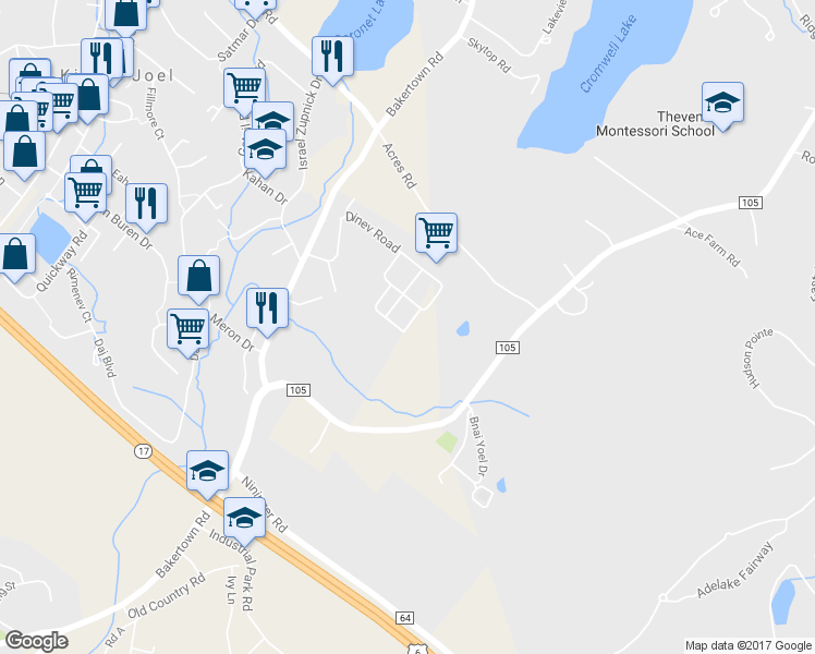 map of restaurants, bars, coffee shops, grocery stores, and more near 14 Hamburg Way in Kiryas Joel