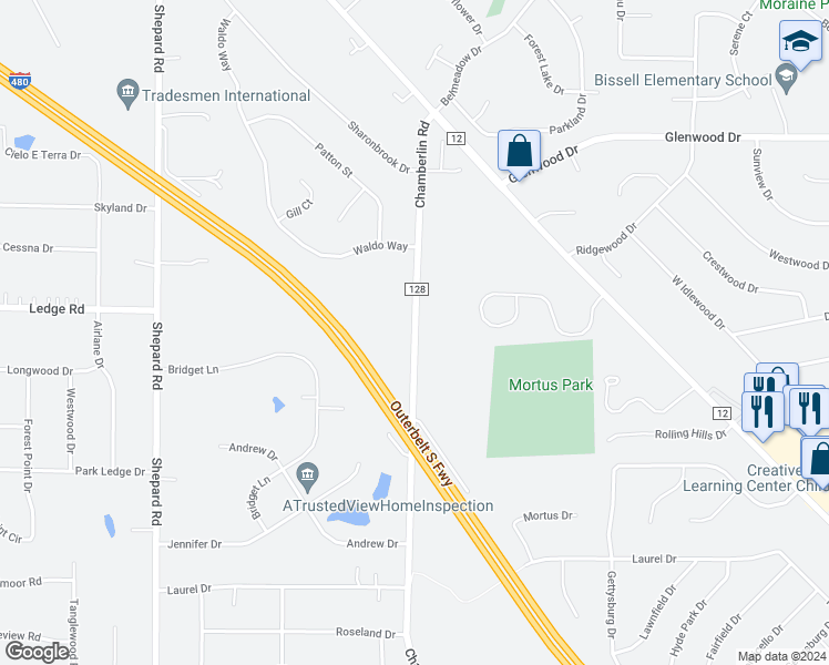 map of restaurants, bars, coffee shops, grocery stores, and more near 9789 Chamberlin Road in Twinsburg