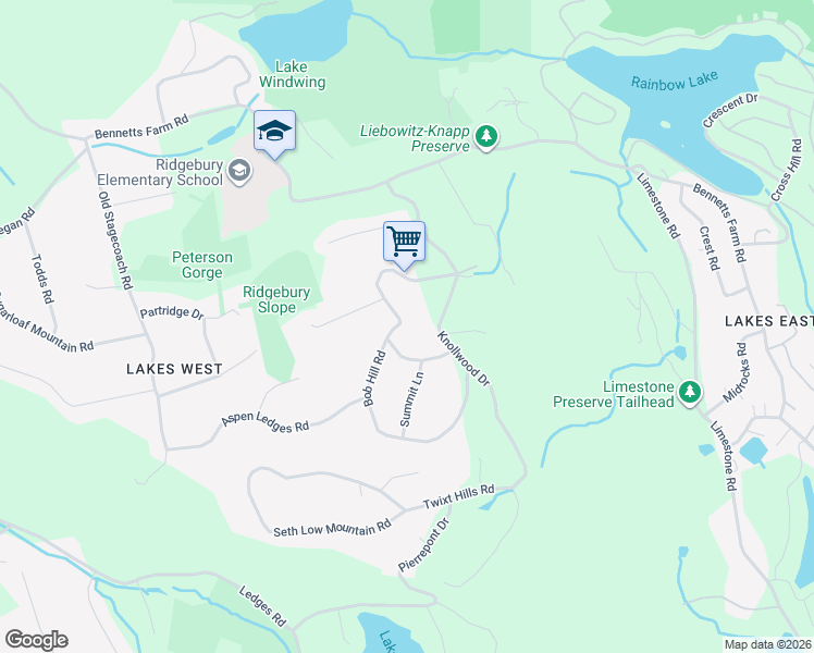 map of restaurants, bars, coffee shops, grocery stores, and more near 16 Rockcrest Drive in Ridgefield