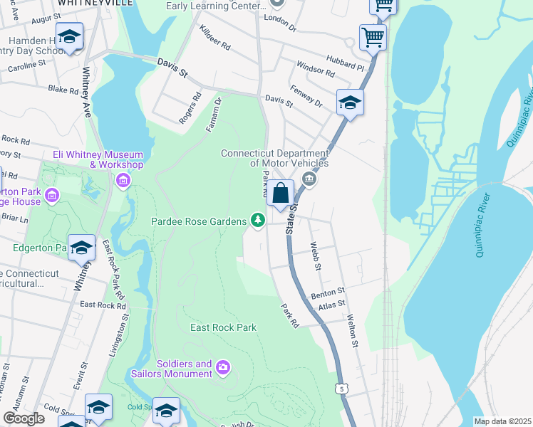 map of restaurants, bars, coffee shops, grocery stores, and more near 205 Park Road in Hamden