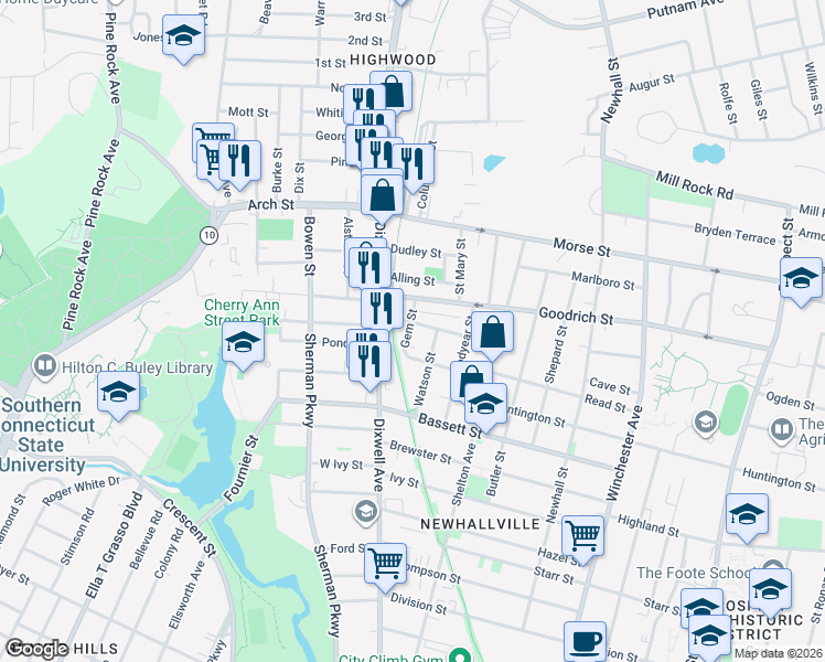 map of restaurants, bars, coffee shops, grocery stores, and more near 765 Dixwell Avenue in New Haven