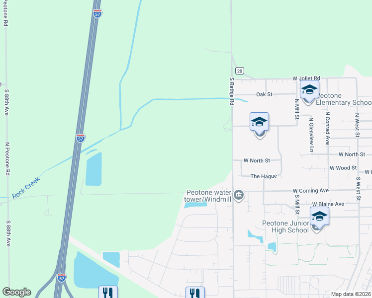 map of restaurants, bars, coffee shops, grocery stores, and more near 31330 South Rathje Road in Peotone