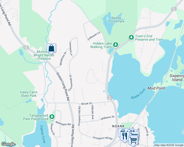 map of restaurants, bars, coffee shops, grocery stores, and more near 201 Elm Street in Groton
