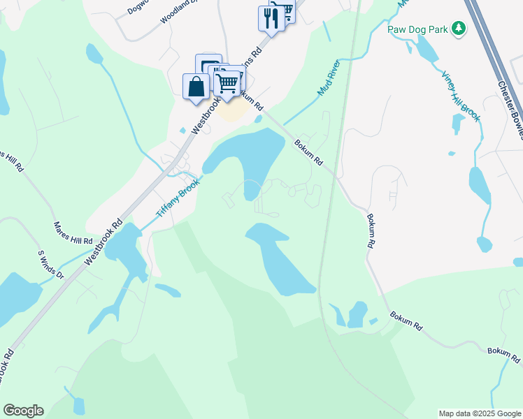 map of restaurants, bars, coffee shops, grocery stores, and more near 30 Bokum Road in Essex