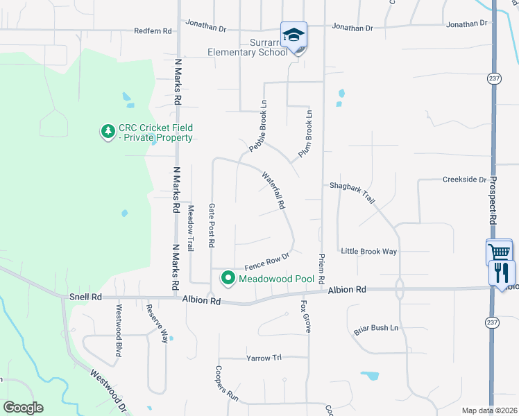 map of restaurants, bars, coffee shops, grocery stores, and more near 10770 Waterfall Road in Strongsville