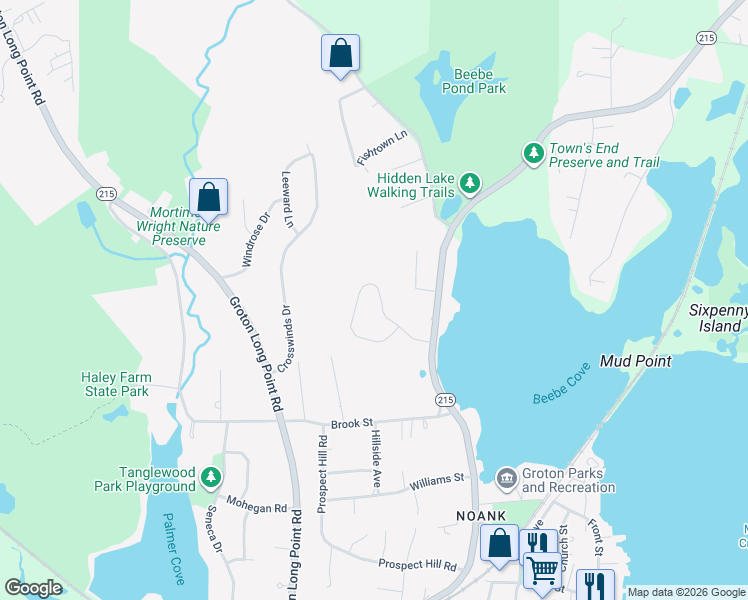 map of restaurants, bars, coffee shops, grocery stores, and more near 201 Elm Street in Groton