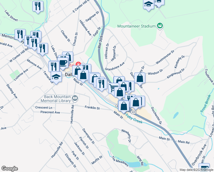 map of restaurants, bars, coffee shops, grocery stores, and more near 2552 Sr 309 Highway in Dallas