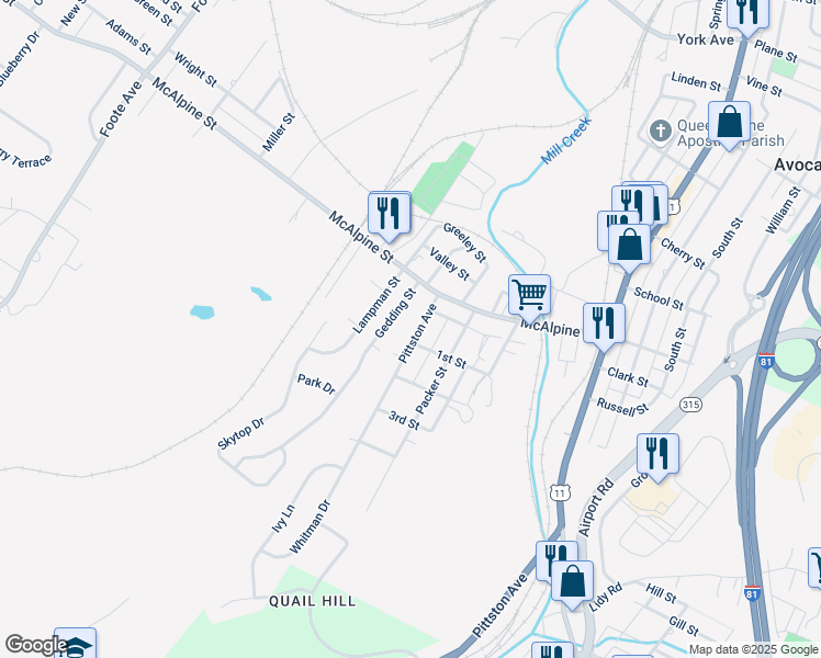 map of restaurants, bars, coffee shops, grocery stores, and more near 209 Gedding St in Avoca