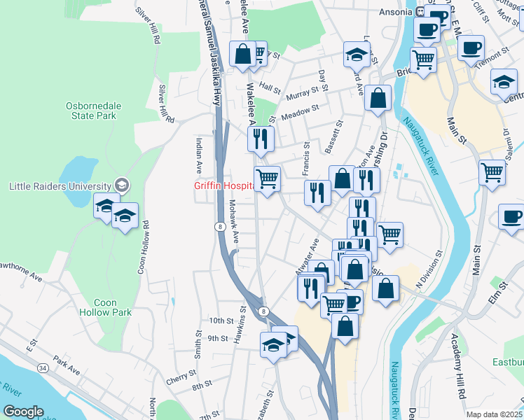 map of restaurants, bars, coffee shops, grocery stores, and more near 130 Division Street in Derby