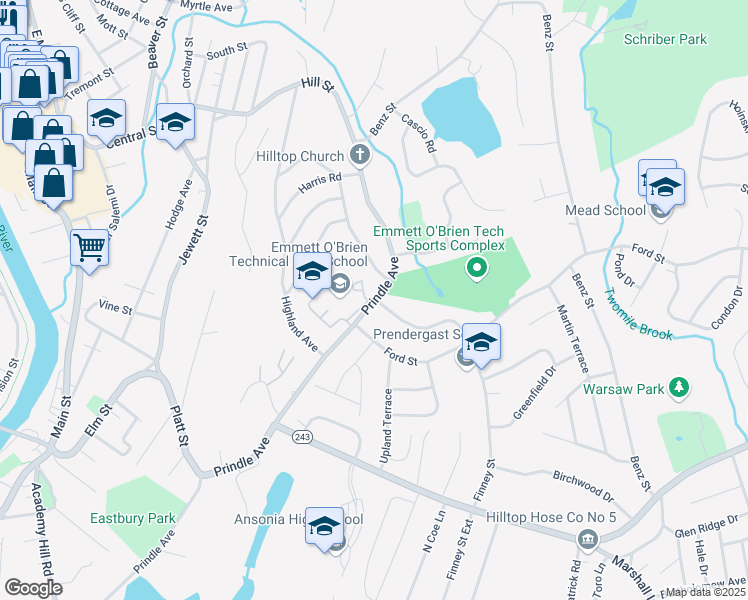 map of restaurants, bars, coffee shops, grocery stores, and more near 141 Prindle Avenue in Ansonia