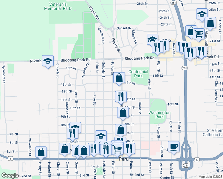 map of restaurants, bars, coffee shops, grocery stores, and more near 1822 13th Street in Peru