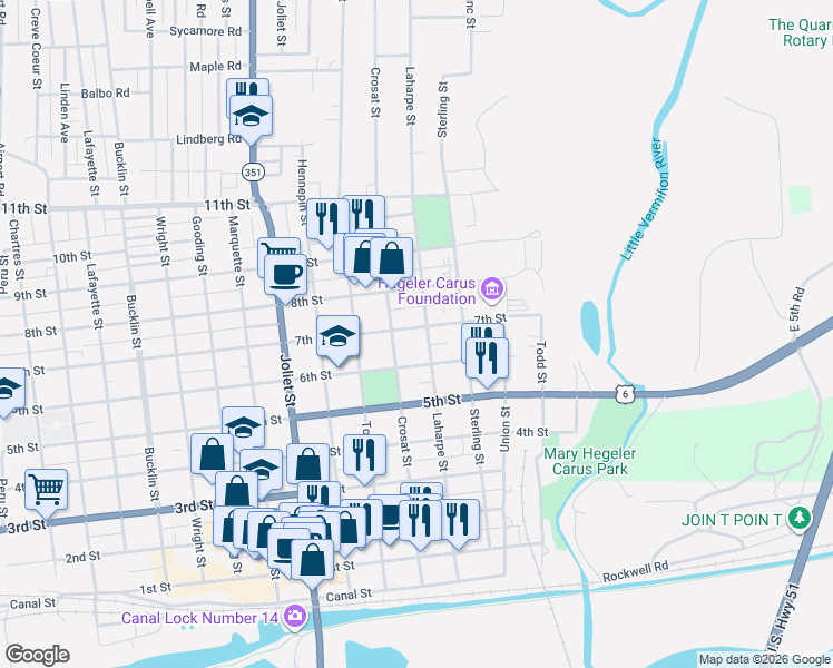 map of restaurants, bars, coffee shops, grocery stores, and more near 1209 7th Street in LaSalle
