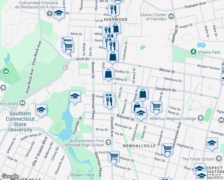 map of restaurants, bars, coffee shops, grocery stores, and more near 800 Dixwell Avenue in New Haven