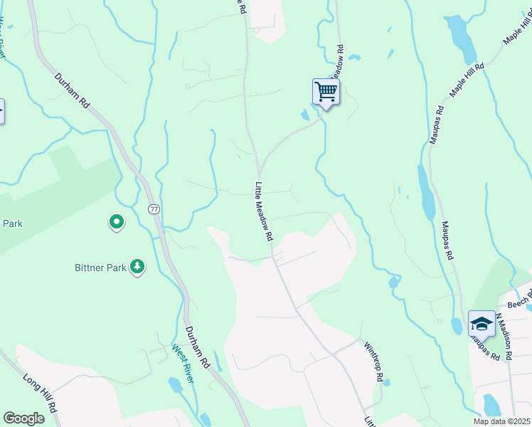 map of restaurants, bars, coffee shops, grocery stores, and more near 1439 Little Meadow Road in Guilford