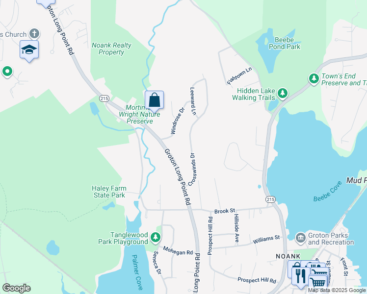 map of restaurants, bars, coffee shops, grocery stores, and more near 91 Crosswinds Drive in Groton