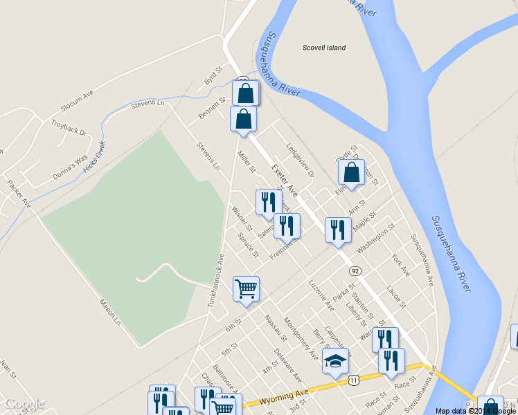 map of restaurants, bars, coffee shops, grocery stores, and more near 710-712 Luzerne Ave in Luzerne