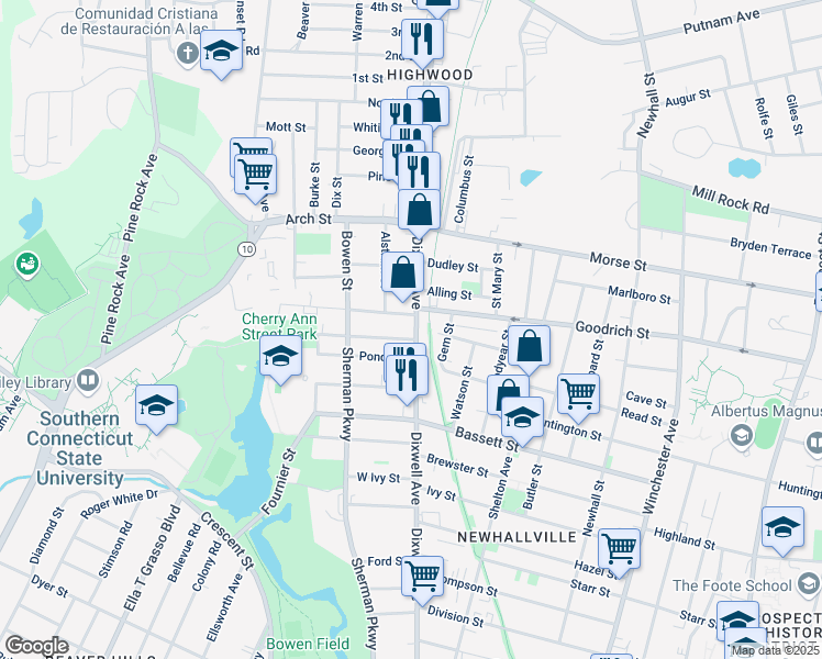 map of restaurants, bars, coffee shops, grocery stores, and more near 800 Dixwell Avenue in New Haven