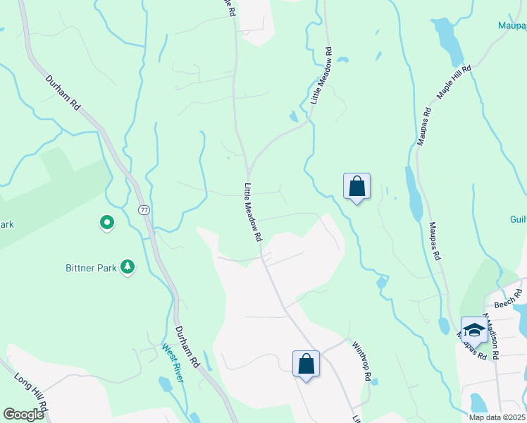 map of restaurants, bars, coffee shops, grocery stores, and more near 1439 Little Meadow Road in Guilford