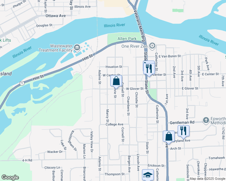 map of restaurants, bars, coffee shops, grocery stores, and more near 544 Marcy Street in Ottawa