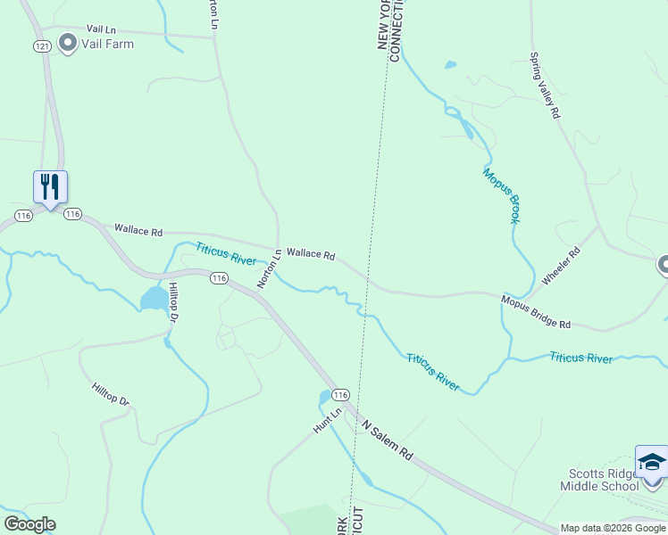 map of restaurants, bars, coffee shops, grocery stores, and more near 21 Wallace Road in North Salem