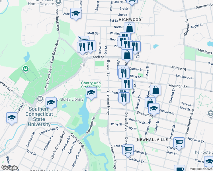map of restaurants, bars, coffee shops, grocery stores, and more near 967 Sherman Avenue in New Haven