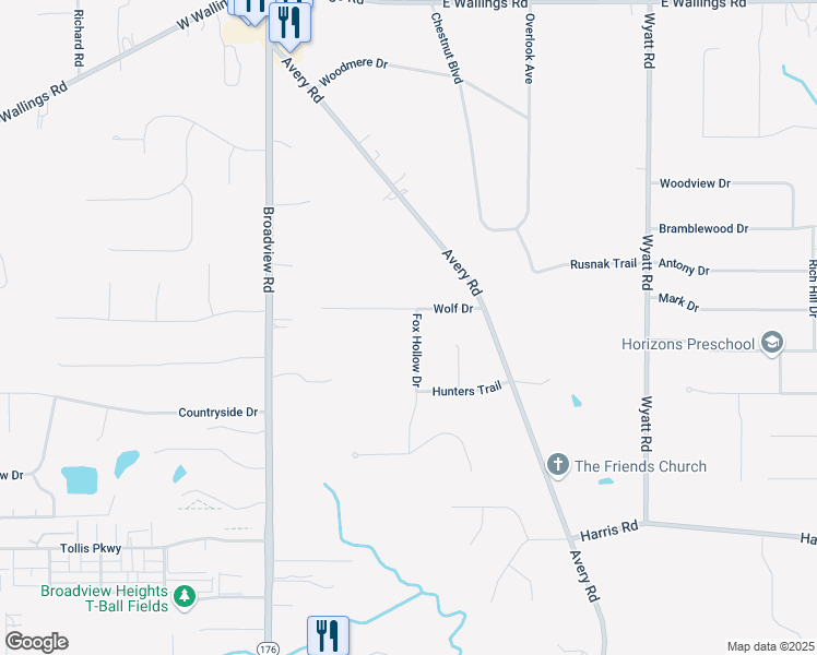 map of restaurants, bars, coffee shops, grocery stores, and more near 8470 Fox Hollow Drive in Broadview Heights