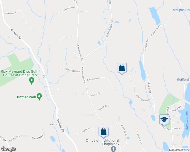 map of restaurants, bars, coffee shops, grocery stores, and more near 1439 Little Meadow Road in Guilford