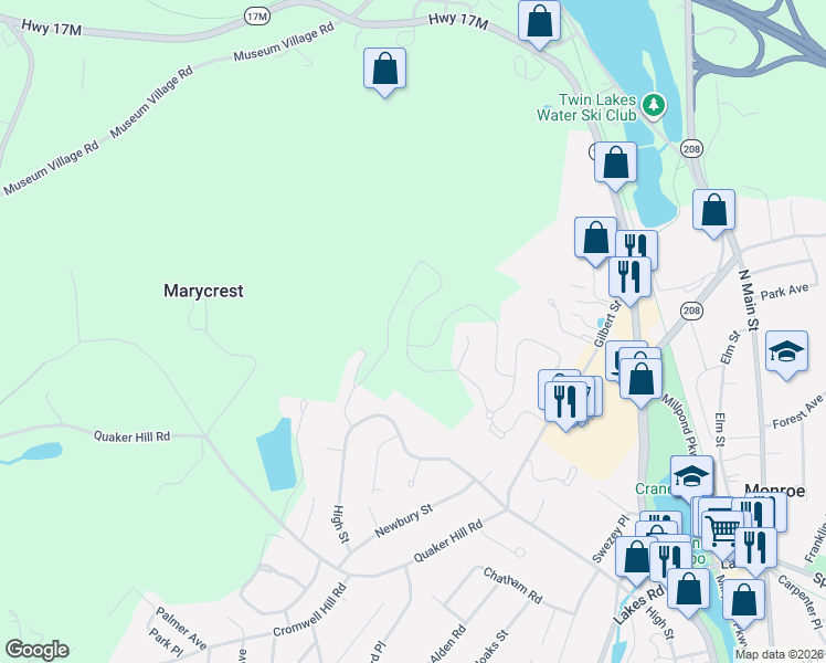 map of restaurants, bars, coffee shops, grocery stores, and more near 31 Owen Drive in Monroe