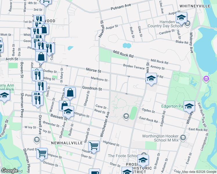 map of restaurants, bars, coffee shops, grocery stores, and more near 956 Winchester Avenue in Hamden