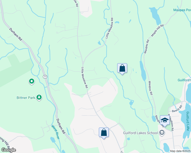 map of restaurants, bars, coffee shops, grocery stores, and more near 1439 Little Meadow Road in Guilford