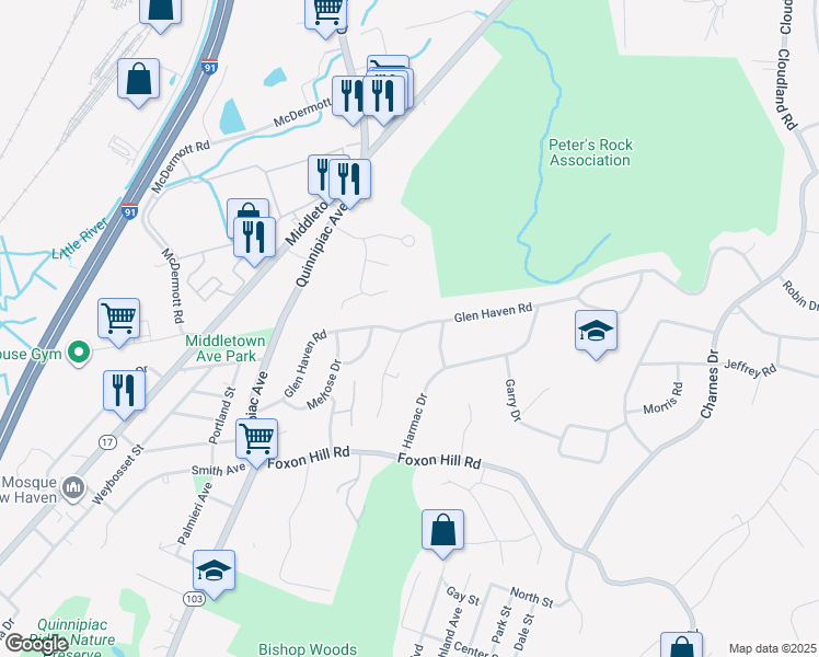 map of restaurants, bars, coffee shops, grocery stores, and more near 232 Glen Haven Road in New Haven