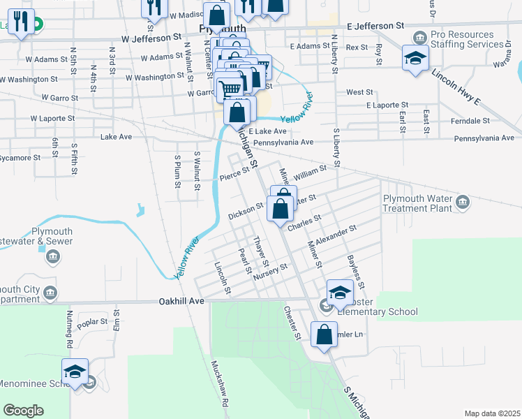 map of restaurants, bars, coffee shops, grocery stores, and more near 109 Dickson Street in Plymouth
