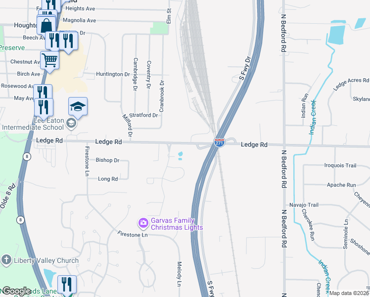 map of restaurants, bars, coffee shops, grocery stores, and more near 376 Ledge Rd in Macedonia