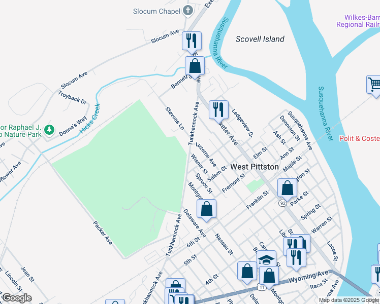 map of restaurants, bars, coffee shops, grocery stores, and more near 125 Tunkhannock Ave in Exeter