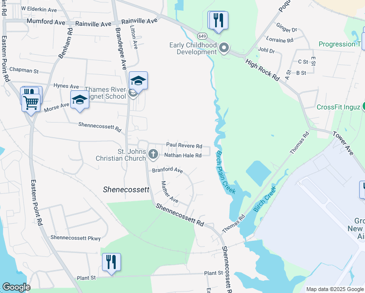 map of restaurants, bars, coffee shops, grocery stores, and more near 88 Paul Revere Road in Groton
