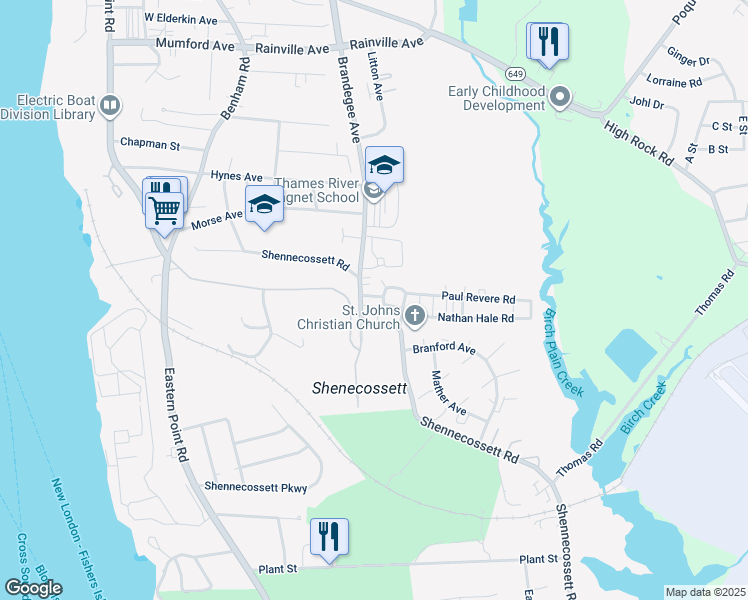 map of restaurants, bars, coffee shops, grocery stores, and more near 13 Liberty Drive in Groton