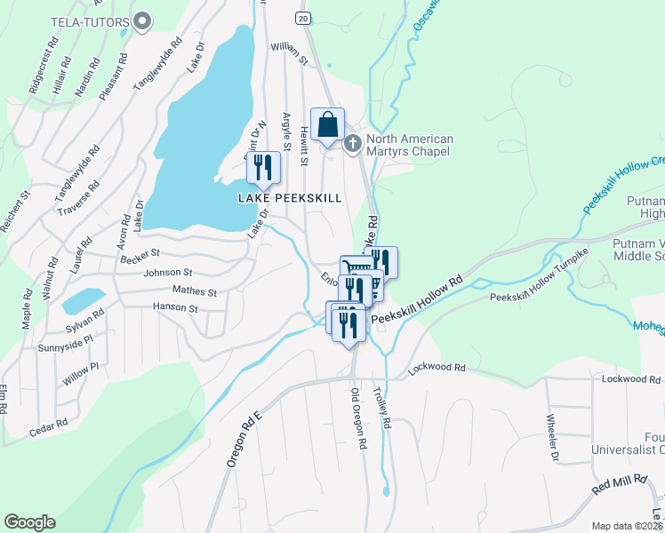 map of restaurants, bars, coffee shops, grocery stores, and more near 18 Finch Lane in Putnam Valley