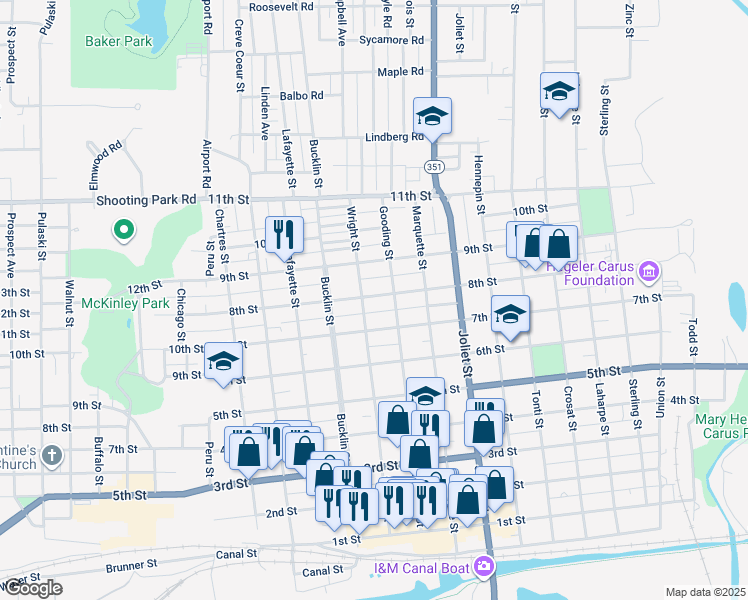 map of restaurants, bars, coffee shops, grocery stores, and more near 542 8th Street in LaSalle