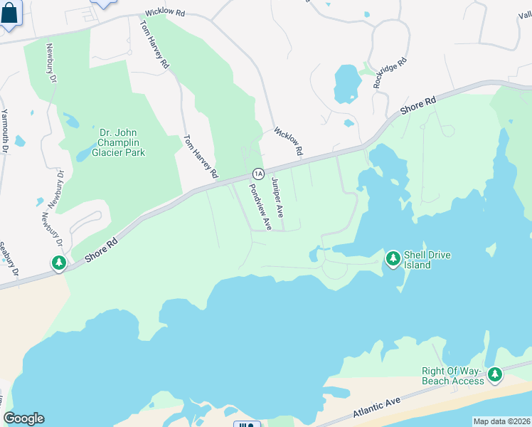 map of restaurants, bars, coffee shops, grocery stores, and more near 18 Pondview Avenue in Westerly