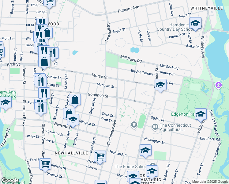 map of restaurants, bars, coffee shops, grocery stores, and more near 962 Winchester Avenue in Hamden