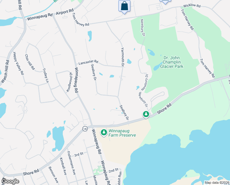 map of restaurants, bars, coffee shops, grocery stores, and more near 2 Yarmouth Drive in Westerly