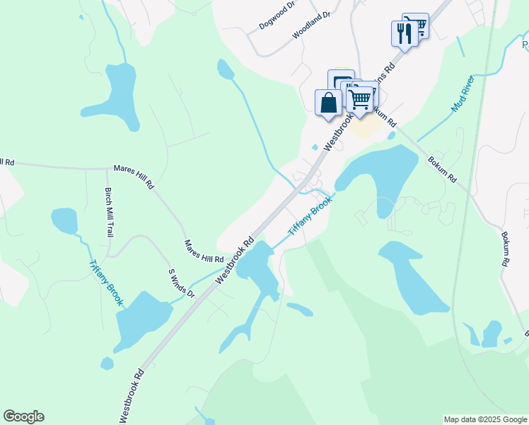 map of restaurants, bars, coffee shops, grocery stores, and more near 186 Westbrook Road in Essex