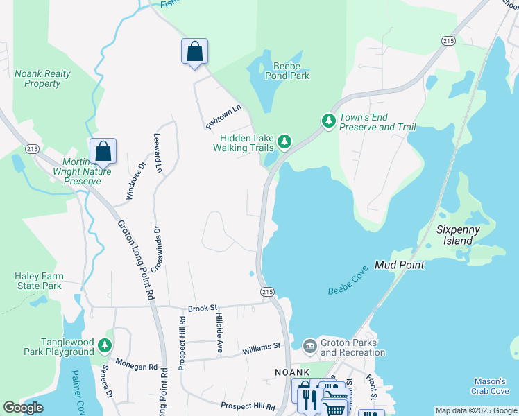 map of restaurants, bars, coffee shops, grocery stores, and more near 257 Elm Street in Groton