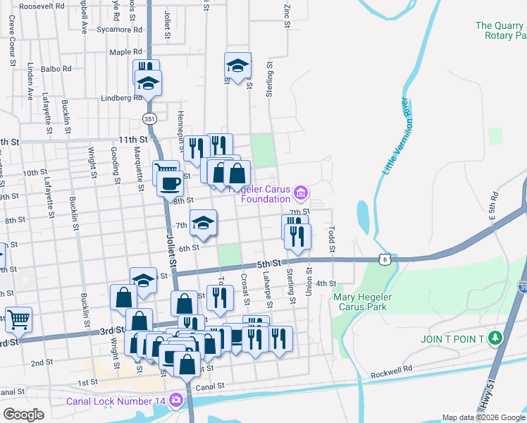 map of restaurants, bars, coffee shops, grocery stores, and more near 1209 7th Street in LaSalle
