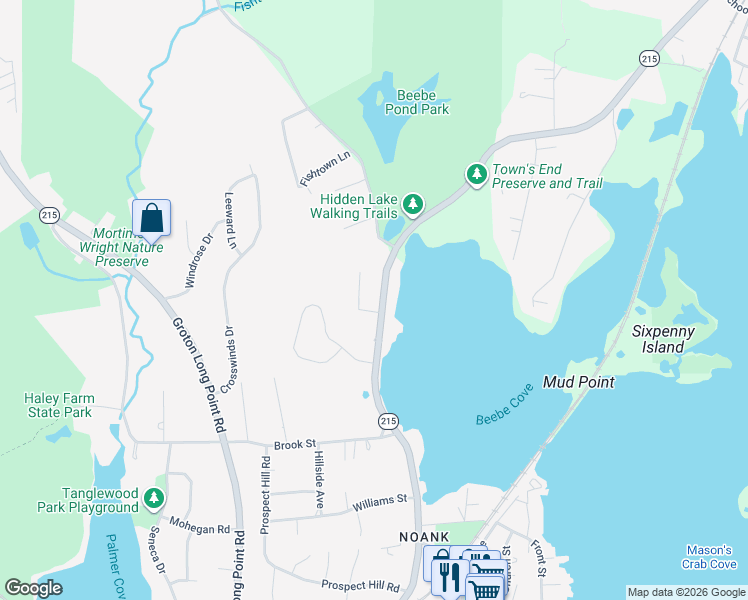 map of restaurants, bars, coffee shops, grocery stores, and more near 257 Elm Street in Groton