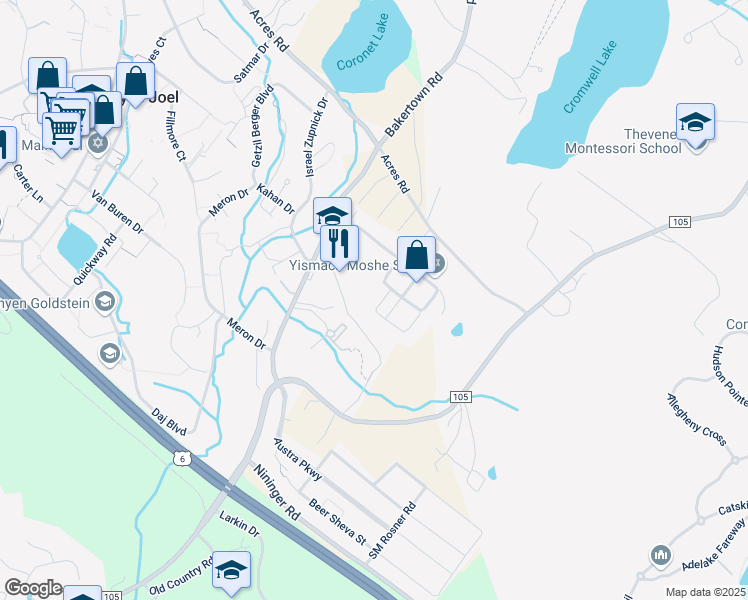 map of restaurants, bars, coffee shops, grocery stores, and more near 8 Hamburg Way in Monroe
