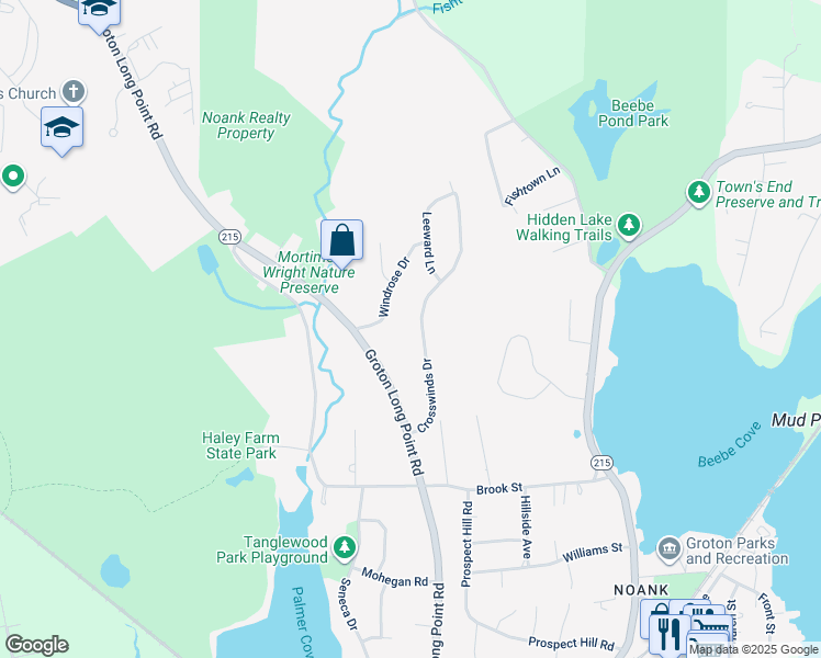map of restaurants, bars, coffee shops, grocery stores, and more near 91 Crosswinds Drive in Groton