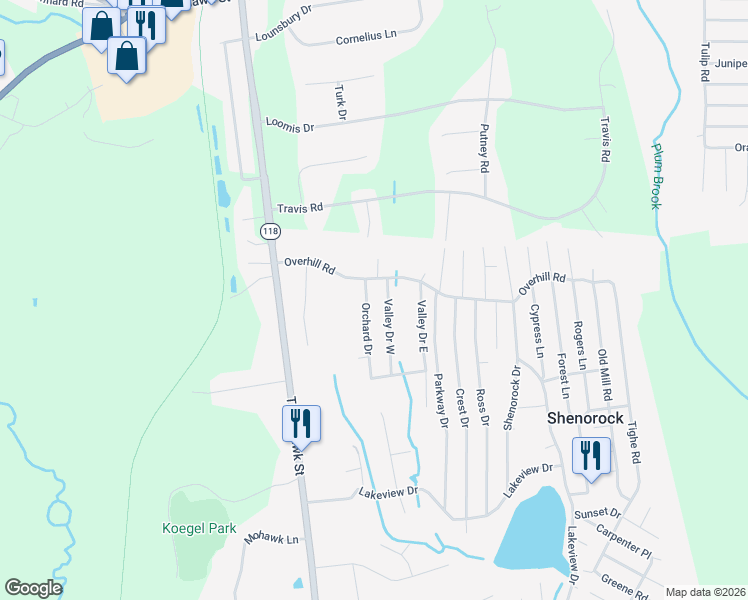map of restaurants, bars, coffee shops, grocery stores, and more near 5 Orchard Drive in Yorktown Heights