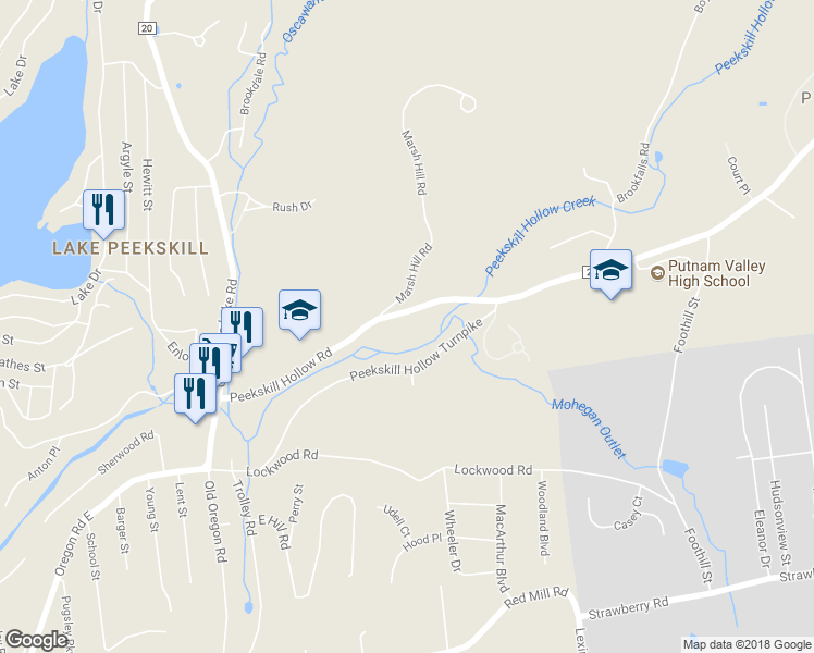 map of restaurants, bars, coffee shops, grocery stores, and more near 78 Peekskill Hollow Road in Putnam Valley